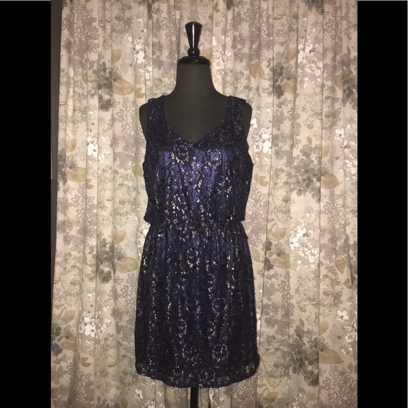 Gorgeous Blu Pepper Midnight Blue & Gold Dress L - Picture 2 of 8